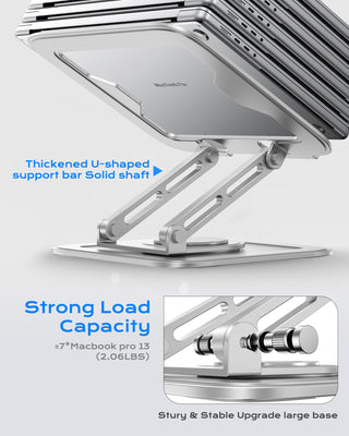 Adjustable Laptop Stand, Computer Stand with 360 Rotating Base, Ergonomic Laptop Riser Mount for Desk Foldable Protable Computer Desk Fits with MacBook Pro Air (10-16