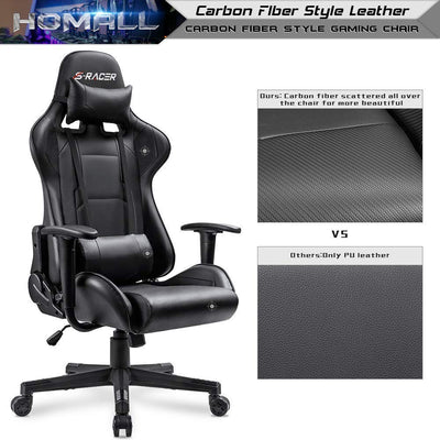 Gaming Chair, Office Chair High Back Computer Chair Leather Desk Chair Racing Executive Ergonomic Adjustable Swivel Task Chair with Headrest and Lumbar Support (Dark Black)