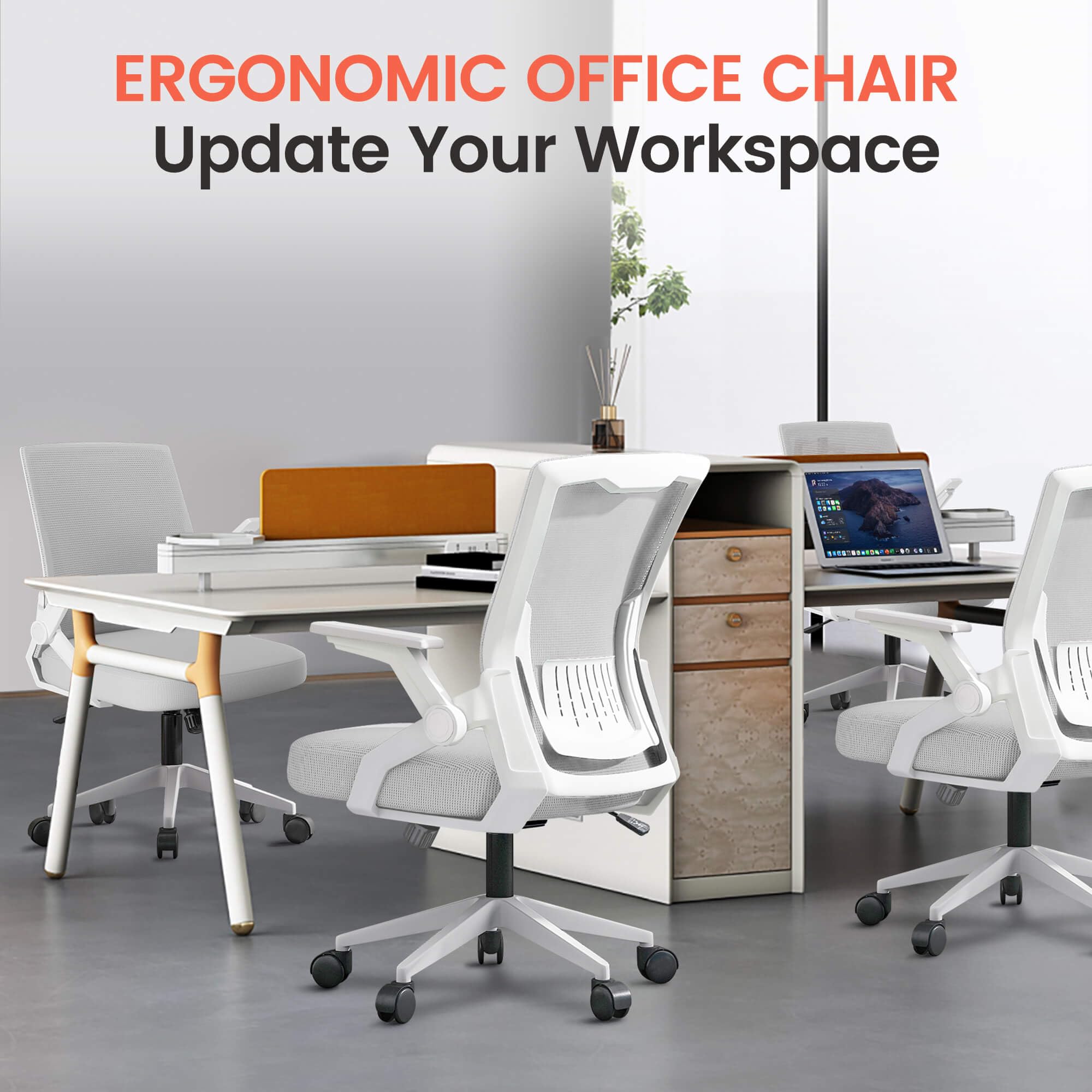 Ergonomic Office Chair with Flip-up Armrests Executive Computer Chair for Home Office, Breathable Mesh & Comfy Lumbar Support, Moon Gray