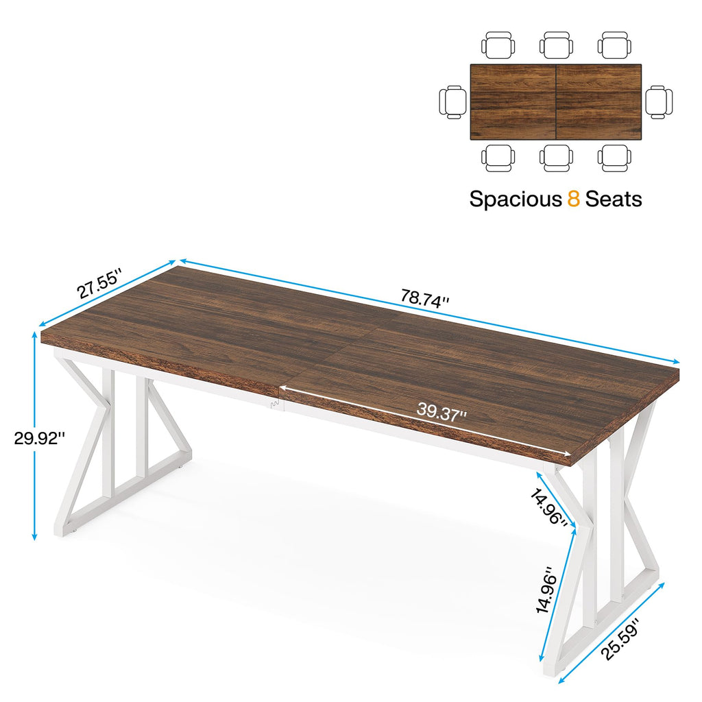 78.7-Inch Executive Desk, Large Computer Office Desk Workstation, Modern Simple Style Laptop Desk Study Writing Table Business Furniture for Home Office (Rustic Brown/White, 78.7 Inch)