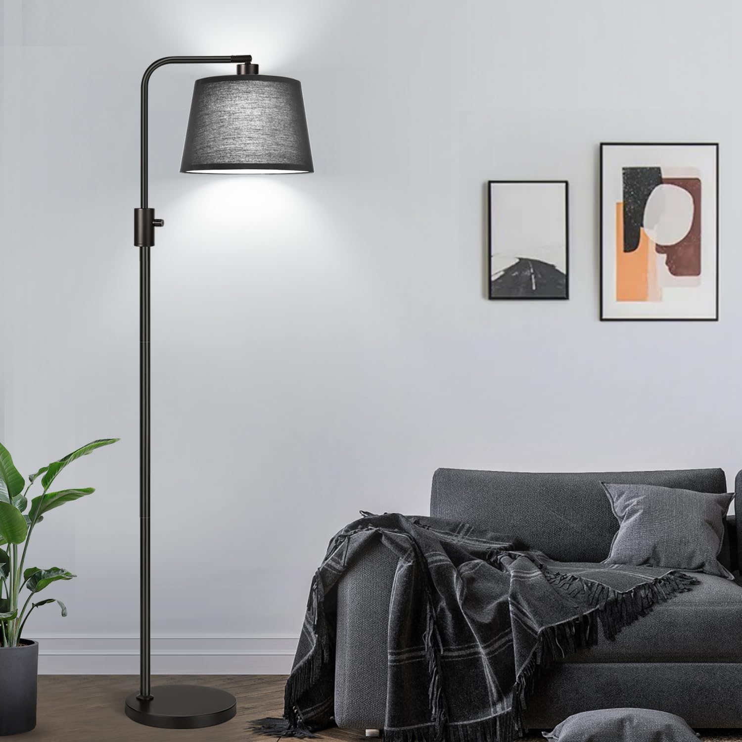 [Upgraded] Dimmable Floor Lamp, 1000 Lumens LED Edison Bulb Included, Black Shade, Modern Arc Standing Tall Floor Lamp for Living Room Bedroom Office Dining Room