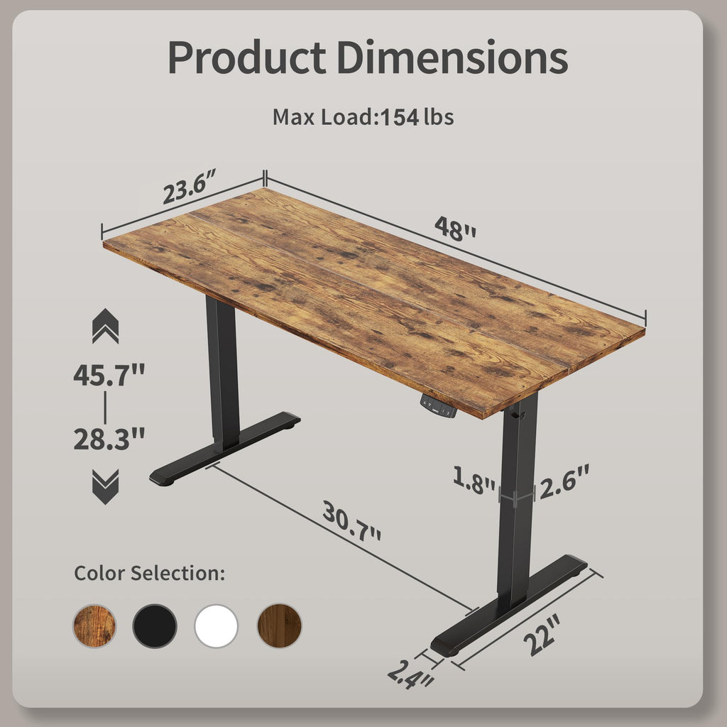 Electric Standing Desk, 48 x 24 Inches Height Adjustable Desk, Sit Stand up for Work Office Home, Ergonomic Rising Computer Table with Memory Preset, Rustic Brown