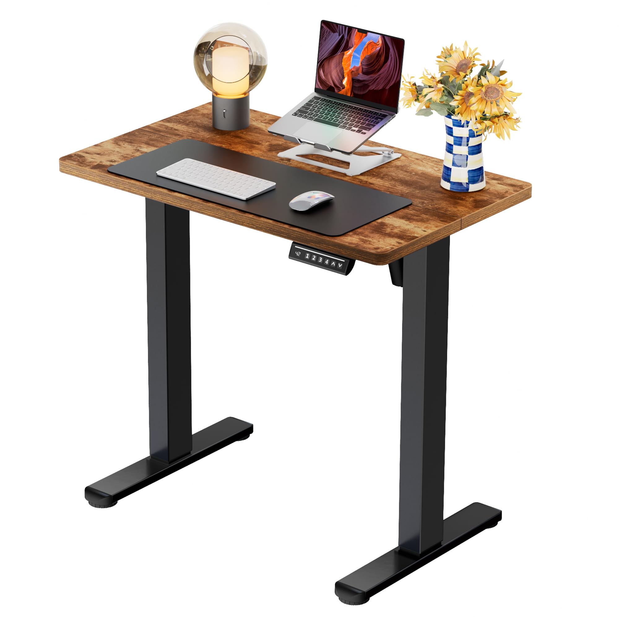Height Adjustable Electric Standing Desk, 32 x 19 Inches Sit Stand up Desk, Memory Computer Home Office Desk, Vintage Brown