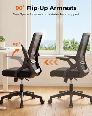 Ergonomic Office Chair with Flip-up Armrests Executive Computer Chair for Home Office, Breathable Mesh & Comfy Lumbar Support, Black