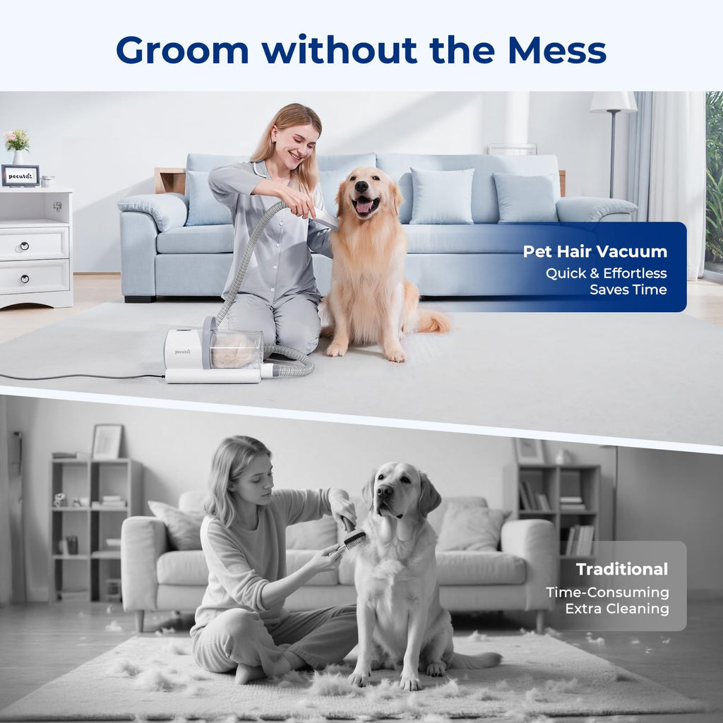 Dog Grooming Vacuum, 4-in-1 Pet Grooming Kit with Clipper, Brush, 12000Pa Dog Vacuum for Shedding with 1.5L Dust Cup, Storage Pocket, Low Noise Pet Vacuum for Dog & Cat, Home Grooming