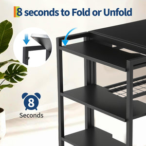 35 inch Folding Desk Writing Computer Desk with Storage Shelf,Spaces Saving Writing Sturdy Table No Assembly,for for Bedroom, Home Office, Dorm, Apartment, Black