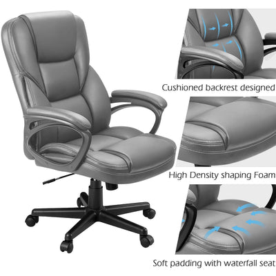 Office Executive Chair High Back Adjustable Managerial Home Desk Chair, Swivel Computer PU Leather Chair with Lumbar Support (2, Gray)