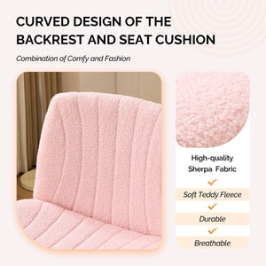 Criss Cross Legged Chair,Wide Comfy Office Desk Chair,Dual-Use with/no Wheels Computer Task Chair,Swivel Armless Vanity Boucle Chair for Study,Make Up,Home Office,Teddy Fleece,Pink