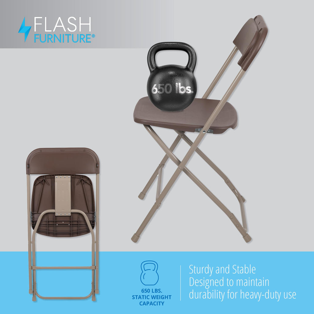 10 Pack, Hercules Series Plastic Folding Chair Brown -  650LB Weight Capacity Comfortable Event Chair-Lightweight Folding Chair