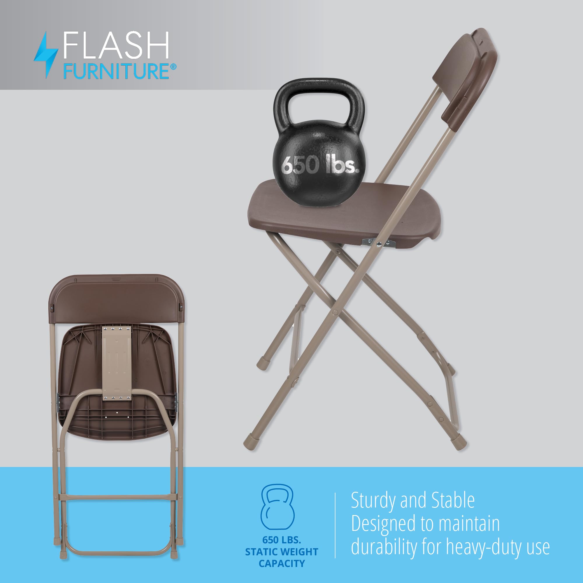 10 Pack, Hercules Series Plastic Folding Chair Brown -  650LB Weight Capacity Comfortable Event Chair-Lightweight Folding Chair