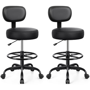 Drafting Chair with Backrest – Adjustable Foot Rest Rolling Stool with Wheels, PU Leather Swivel Stool for Office Spa Studio Lab Counter Salon Home Work Bar Kitchen Shop(Black), Pack of 2
