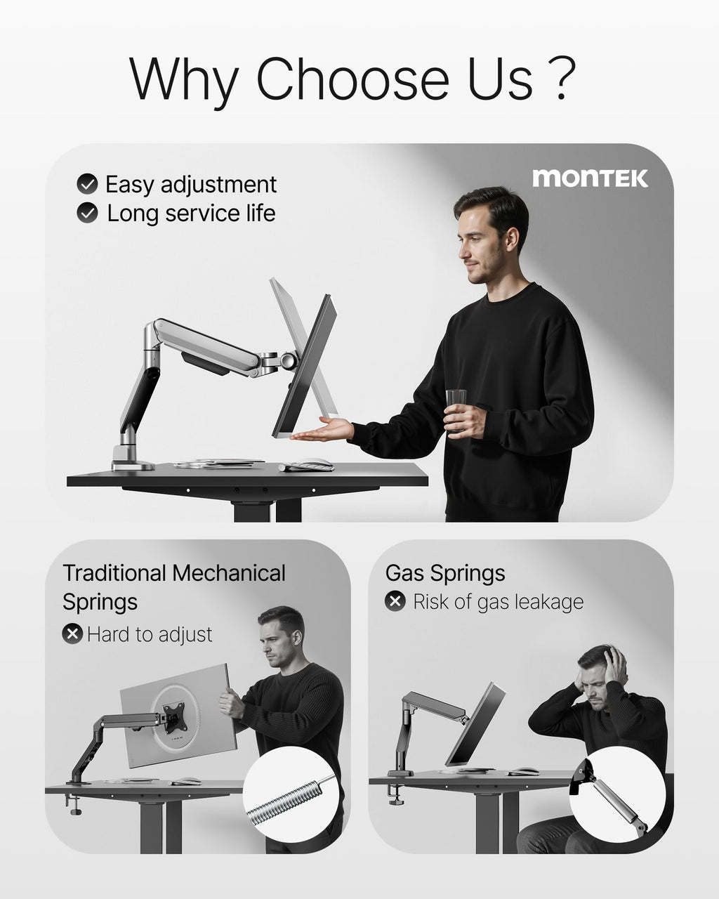 Deluxe Monitor Arm with USB A/C up to 40 Inch Holds 26.4 lbs Curved Screens Aluminum Fully Motion Single Monitor Stand with Clamp/Grommet, Quick Release Plate,75/100mm VESA,MA1008UCSL