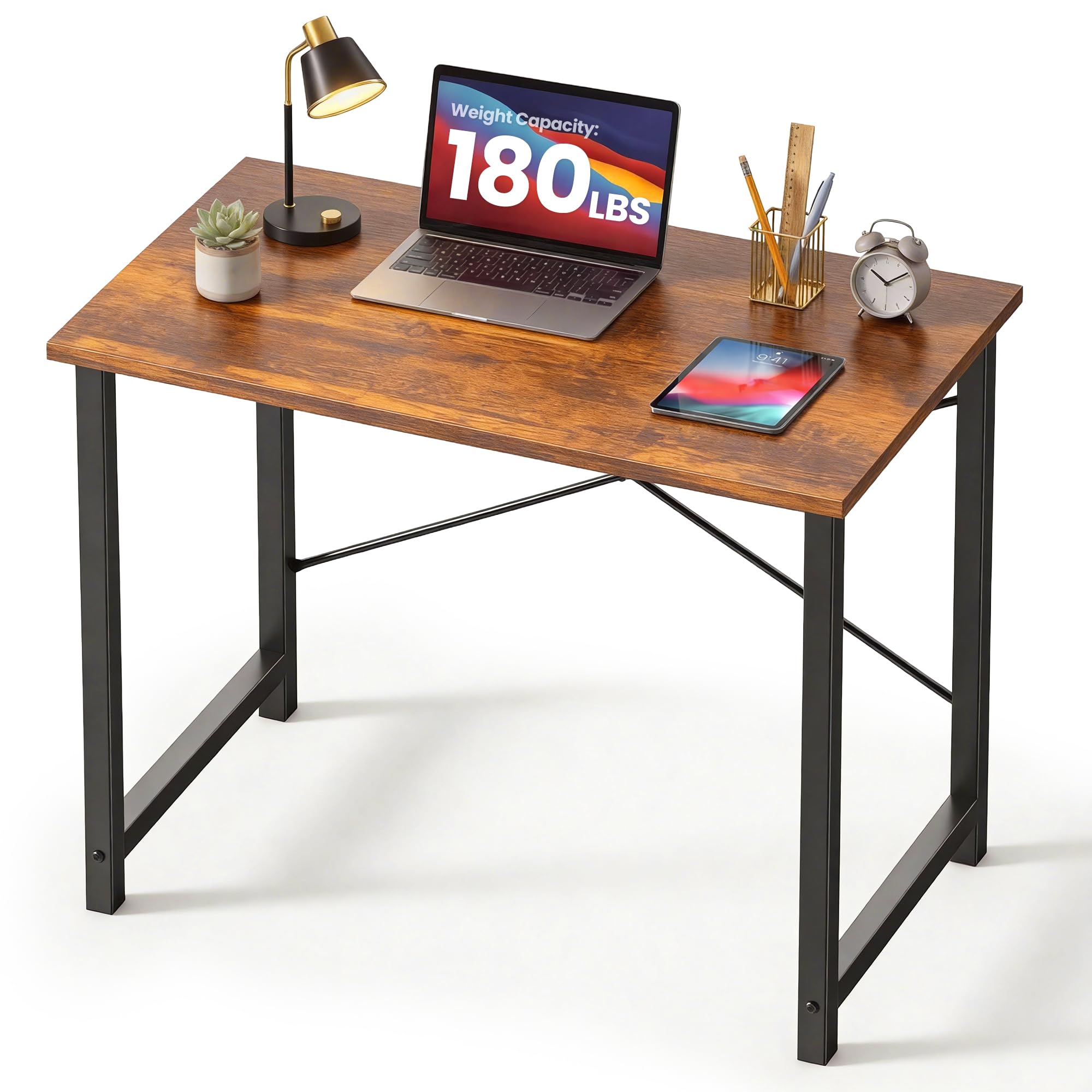 31 Inch Small Computer Desk for Home Office, Modern Study Writing Gaming Work Table Simple Style for Bedroom with X-Shaped ReInchforcement, Rustic Brown