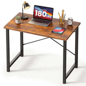 31 Inch Small Computer Desk for Home Office, Modern Study Writing Gaming Work Table Simple Style for Bedroom with X-Shaped ReInchforcement, Rustic Brown