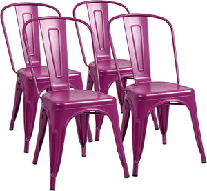 Metal Dining Chair Indoor Outdoor Use Stackable Classic Trattoria Chair Chic Dining Bistro Cafe Side Metal Chairs Set of 4