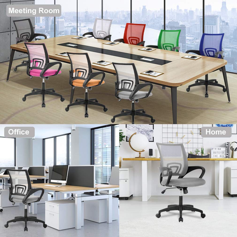 Ergonomic Office Chair | Mid-Back Swivel Desk Chair | Breathable Backrest & Lumbar Support | Adjustable Height | Sponge Seat | Rolling Wheels | Grey | for Adults & Women | Pack of 2