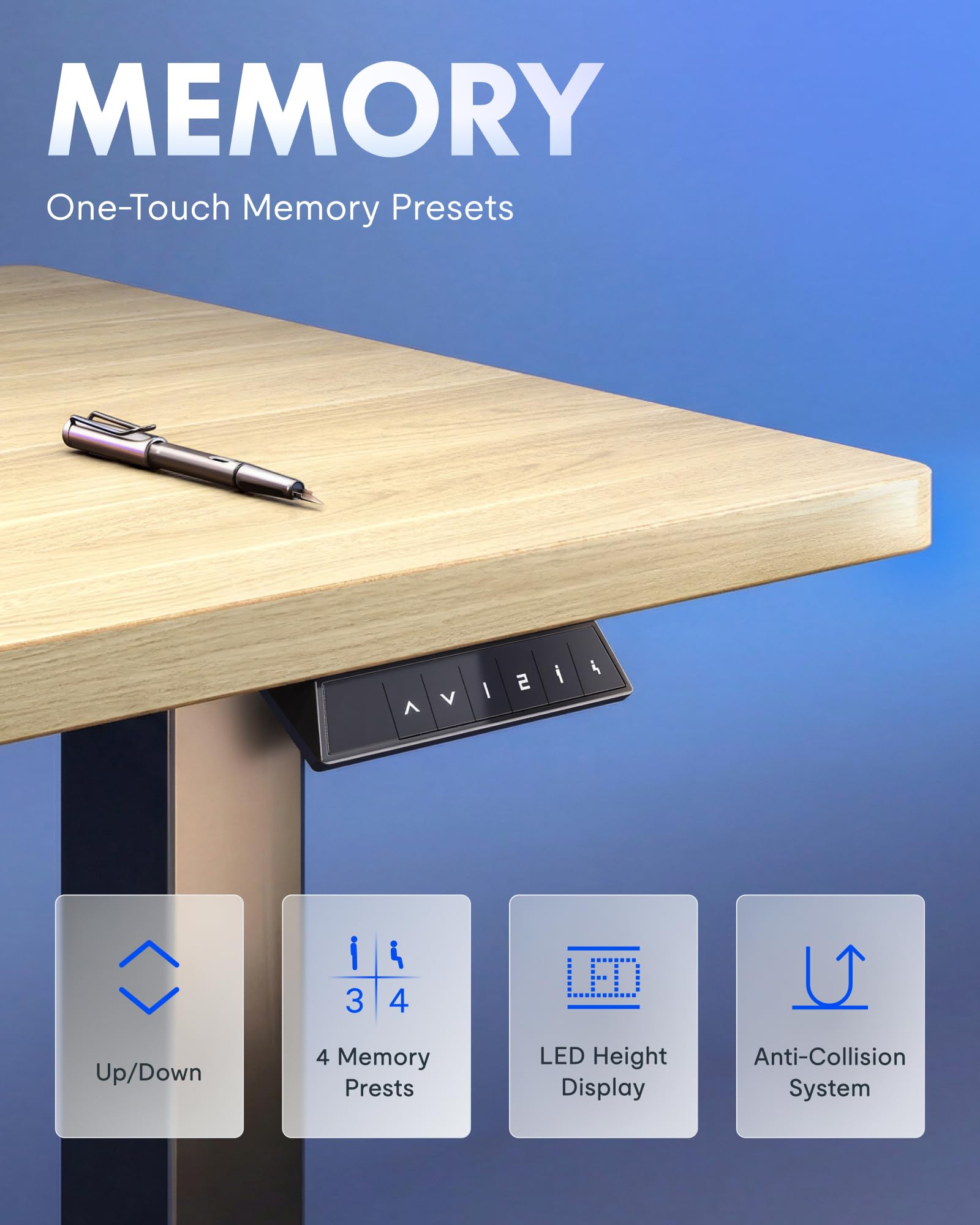 EN1 One-Piece Standing Desk, Electric Adjustable with 4 Memory Presets, 176 LBS Capacity, Stable & Quiet, Seamless Desktop for Home Office & Dual Monitors, 55"x28" White Wood Grain