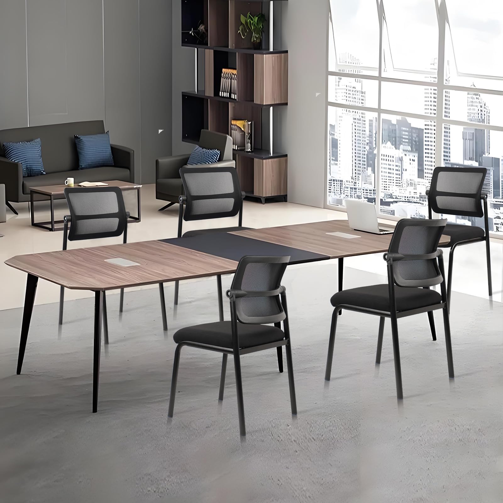 Stacking Armless Office Waiting Room Chair with Adjustable Backrest, Stackable Mesh Guest Reception Desk Chairs with Ergonomic