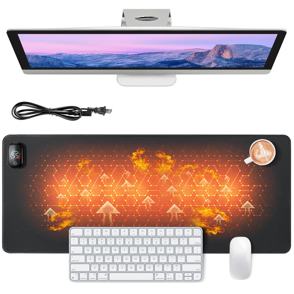 Heated Mouse Pad, Warm Desk Pad,Heated Large Desk Mat with 3 Levels Heating,Gaming Mouse Pad Foot Warmer Pad for Home Office(Upgrade Version,Black,31.5" x 13")