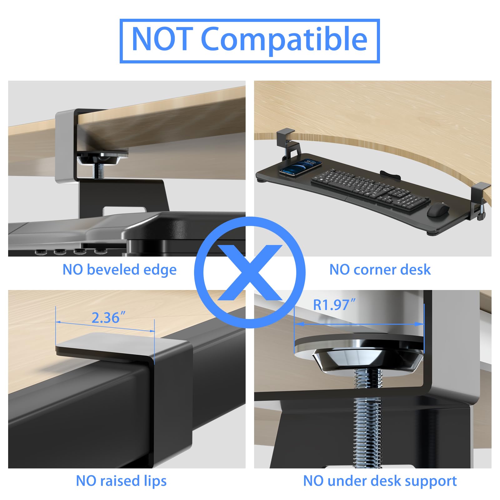 Large Keyboard Tray Under Desk Pull Out with C Clamp Mount, Computer Keyboard & Mouse Tray, 34 (38 Including Clamps) x 11.8 inch Slide-Out Platform Computer Drawer for Typing, Black, DSF1LB