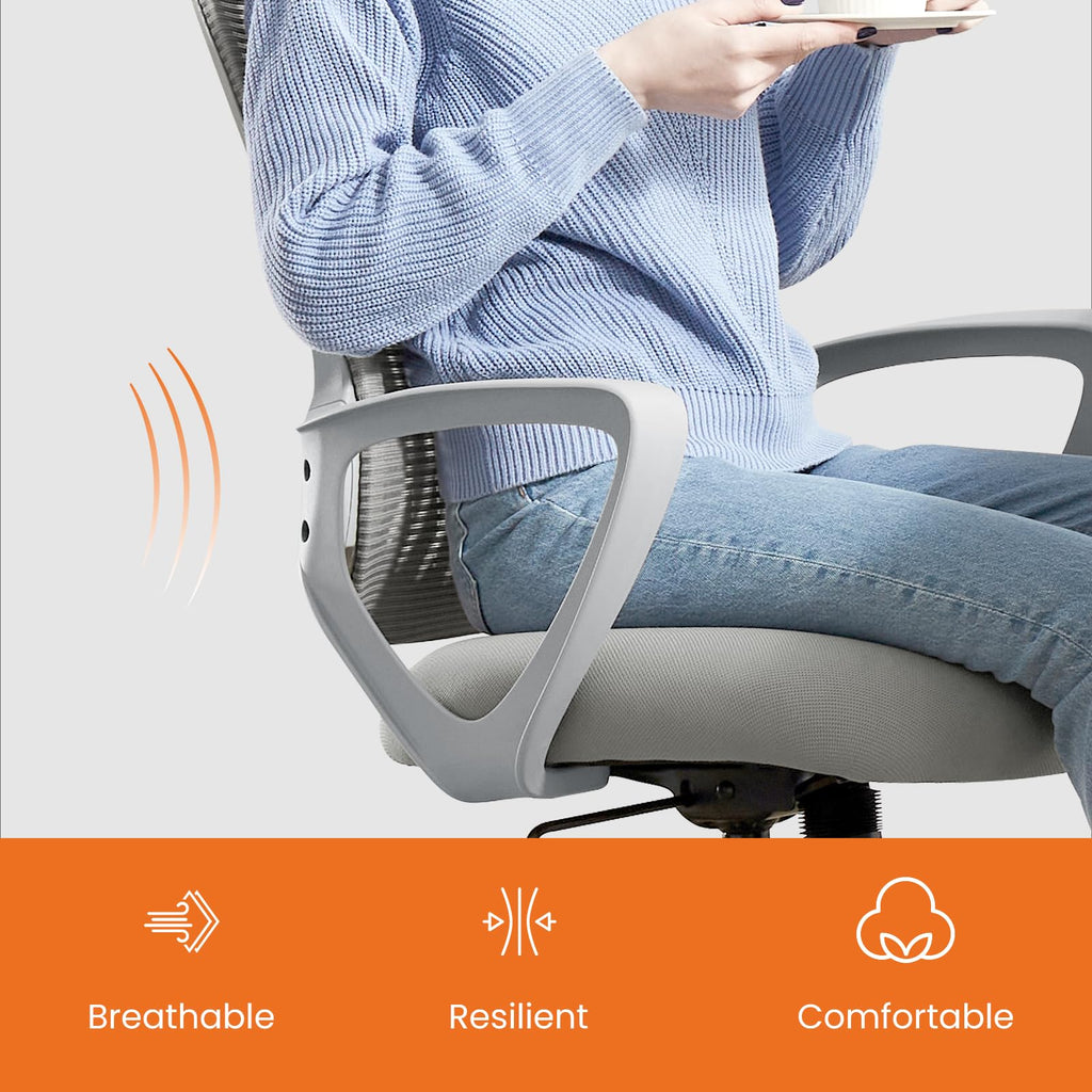 Home Office Managerial Executive Chair, Ergonomic Mesh Adjustable Swivel Mid-Back Chair with Comfortable Lumbar Support, Comfy Arms for Bedroom,Study,Student