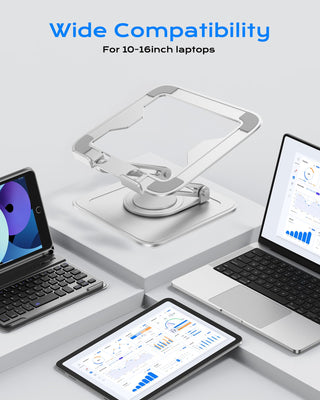 Adjustable Laptop Stand, Computer Stand with 360 Rotating Base, Ergonomic Laptop Riser Mount for Desk Foldable Protable Computer Desk Fits with MacBook Pro Air (10-16