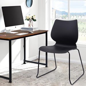 Set of 4, Black, Stackable Waiting Room Chair, Stacking Office Chair with Ergonomic Lumbar Support and Metal Legs, Plastic Desk Chairs for Conference School Church Guest Reception