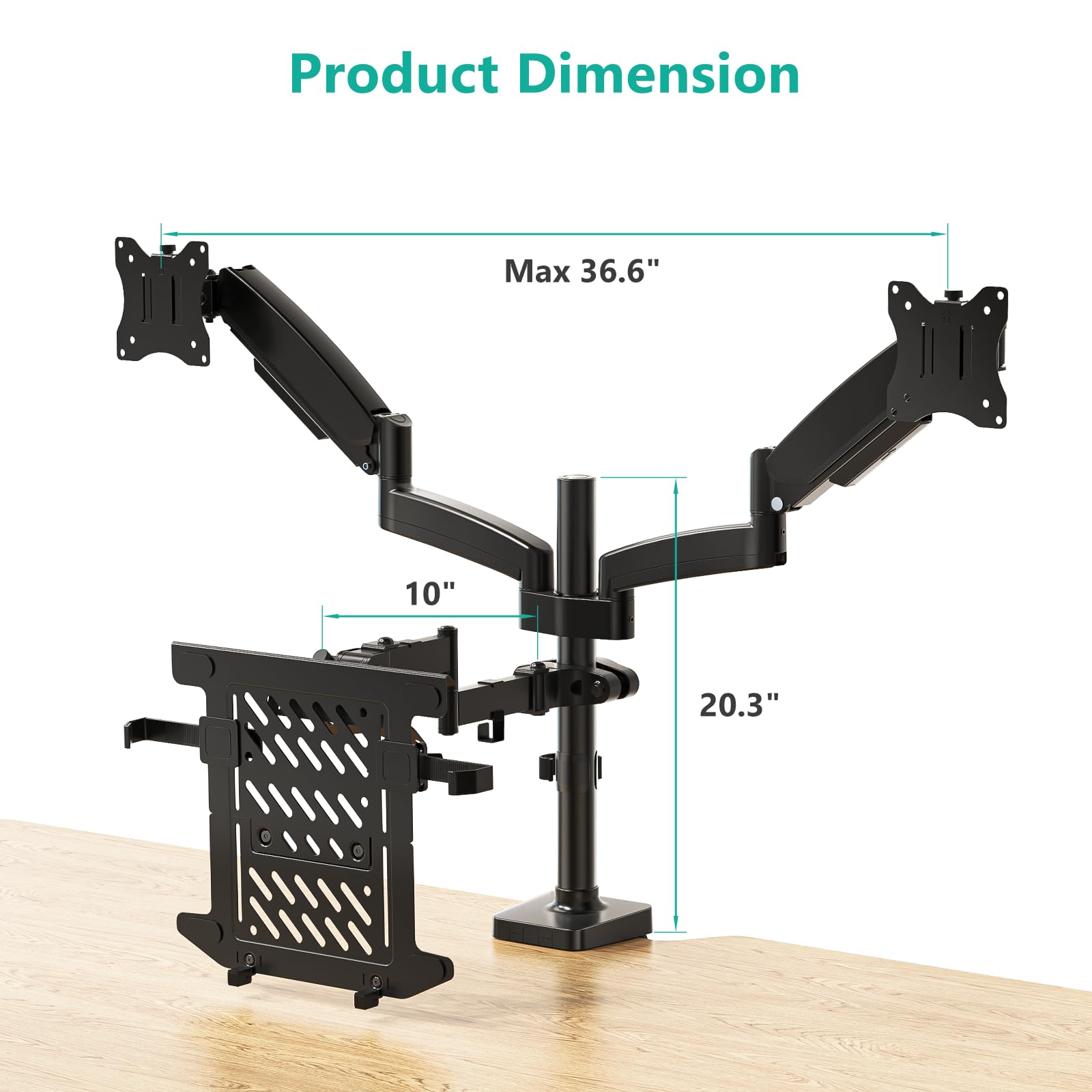 Triple Arm Laptop and Dual Monitor Desk Mount for 17" Notebook and Up to 32" Screens, Adjustable Monitor Arms with Tilt Swivel Rotation, VESA 75x75 100x100, Black (GSDM003LP)