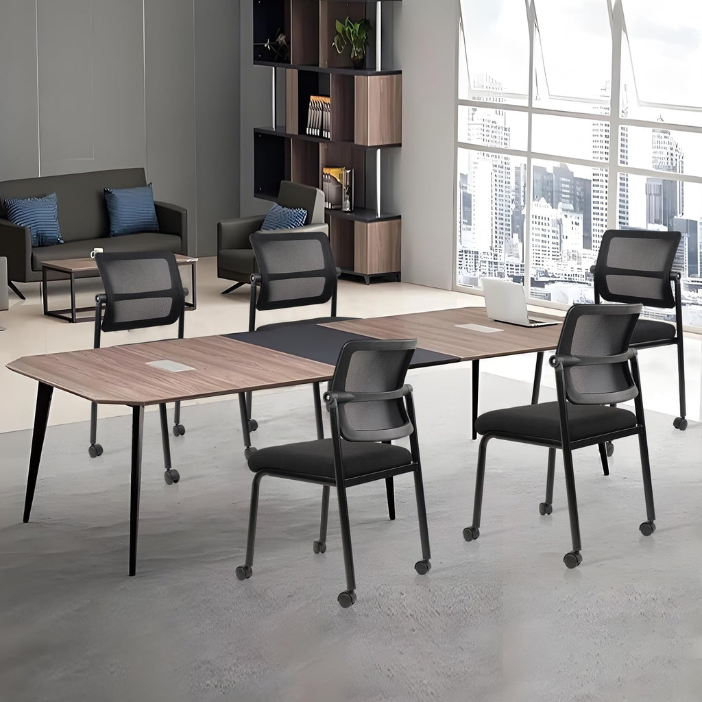 Stacking Armless Office Waiting Room Chair with Wheels, Stackable Mesh Guest Reception Desk Chairs with Adjustable Backrest for Conference Lobby Side School, Black, 4 Pack