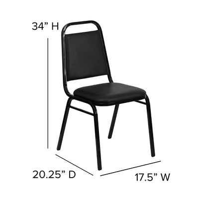 Trapezoidal Back Vinyl Stackable Banquet Chair, Multipurpose Stacking Chair with Padded Seat and Back, Black