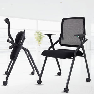 2 Pack Stackable & Foldable Conference Room Chairs with Lumbar Support, Armrest - Ergonomic Mesh Bouncing Back for Office Meeting, Conference, Reception and Training Room Chair