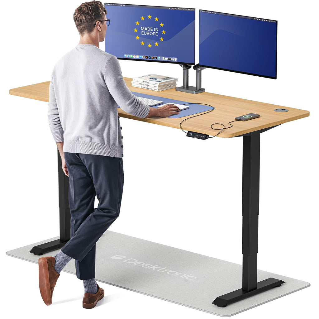 HomePro Standing Desk 70x30 — Made in Europe, Ergonomic Sit Stand Home Office Desk, Electric Height Adjustable, Dual Motor, USB & USB-C Charging, Wobble-Free, Touchscreen, 3 Memory Presets