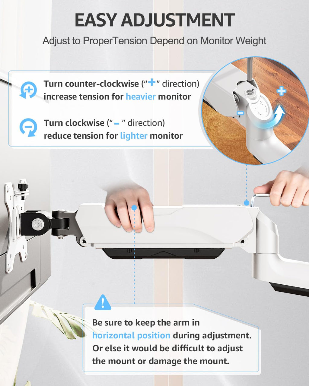 Triple Monitor Stand Mount - 3 Monitors Desk Mount for Computer Screens Up to 27 inch, Triple Monitor Arm, Heavy Duty Monitors Stand, Each Arm Holds 4.4-19.8 lbs, White