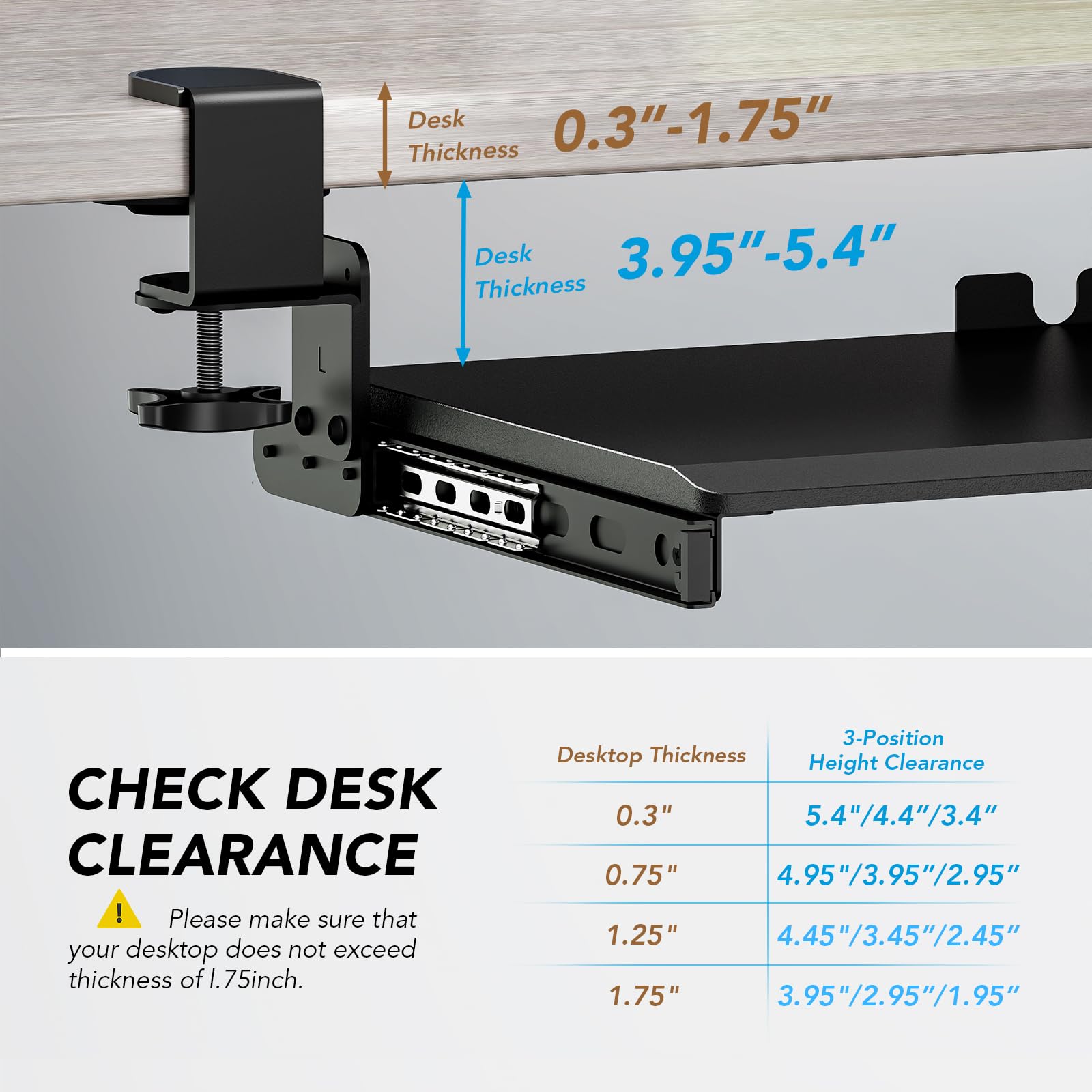Keyboard Tray Under Desk Pull Out with Extra Sturdy Adjustable C Clamp Mount System, 27.3 (32.5 inch Including Clamps) x 11 Inch Slide-Out Platform Computer Drawer for Typing, Black,AX01WB01