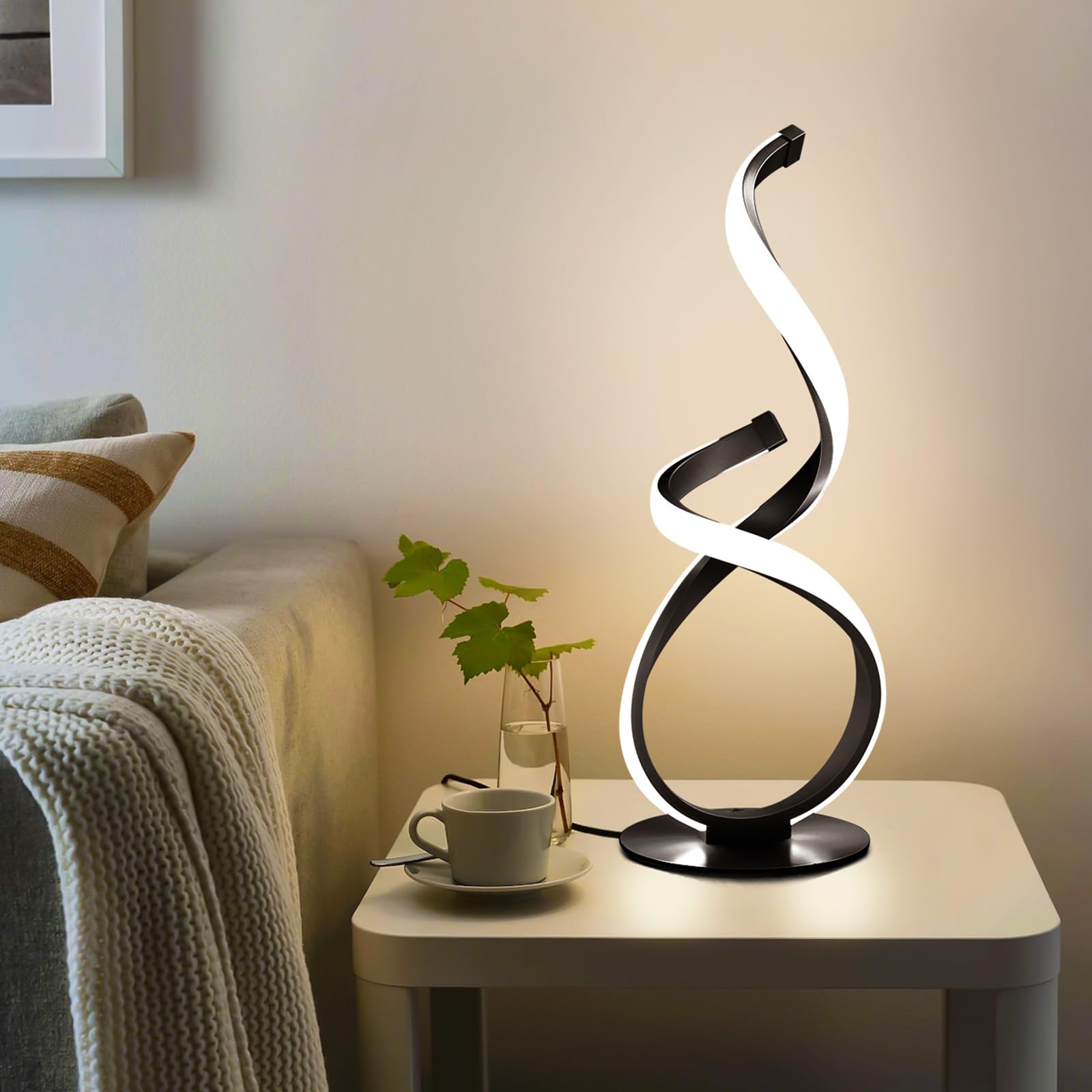 2 Pack Modern Table Lamps for Nightstand, LED Spiral Touch Light