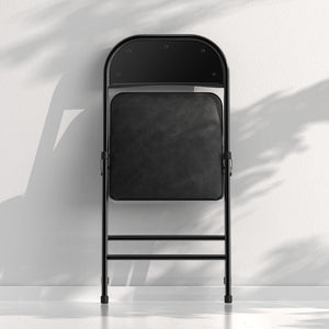 4 Pack Folding Chairs with Padded Vinyl Cushion Chairs with Comfortable Cushion and Durable Steel Frame for Home and Office, for Indoor and Outdoor Events (Black, Vinyl)