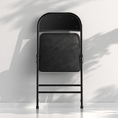 4 Pack Folding Chairs with Padded Vinyl Cushion Chairs with Comfortable Cushion and Durable Steel Frame for Home and Office, for Indoor and Outdoor Events (Black, Vinyl)