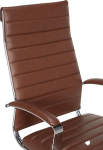 High-Back Swivel Office Chair with Lumbar Support, Ergonomic Ribbed Faux Leather, Adjustable Height, 24.75