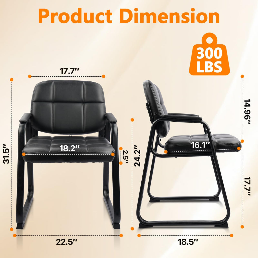6 Pack, Waiting Room Guest Chair with Bonded Leather Padded Arm Rest for Office Reception and Conference Desk Black with Sled Base