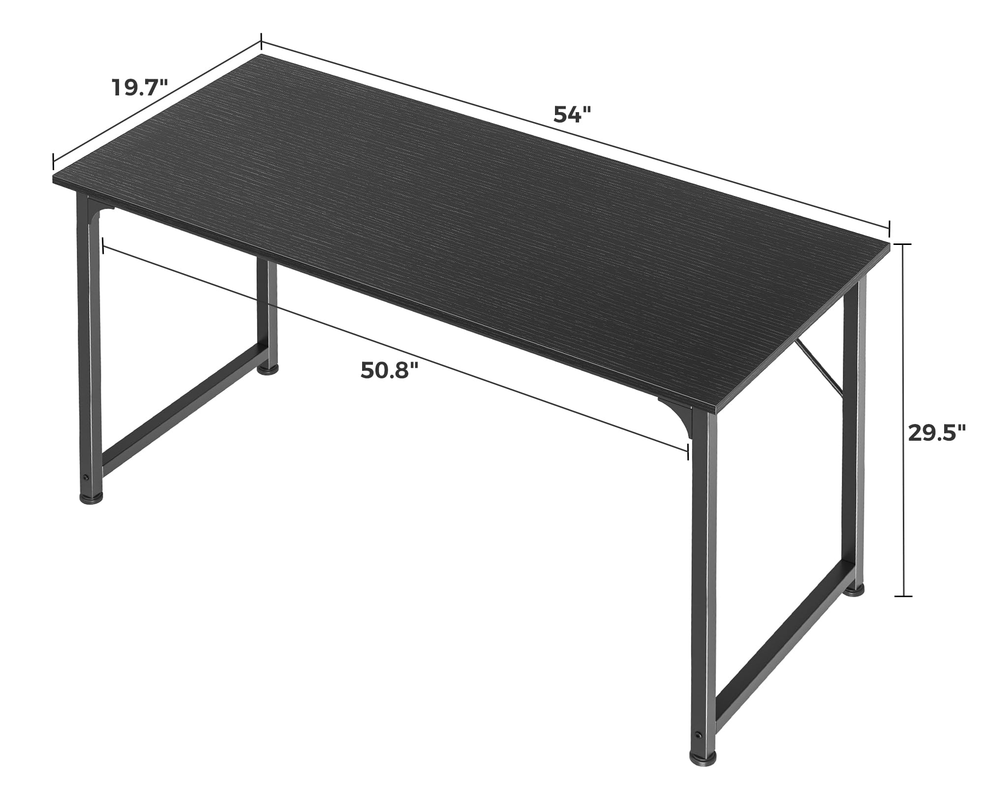 Computer Desk, 55 Inch Home Office Desk, Gaming Writing Work from Home Study Desk, Large Legroom, Sturdy Metal Frame, Modern Simple, Black