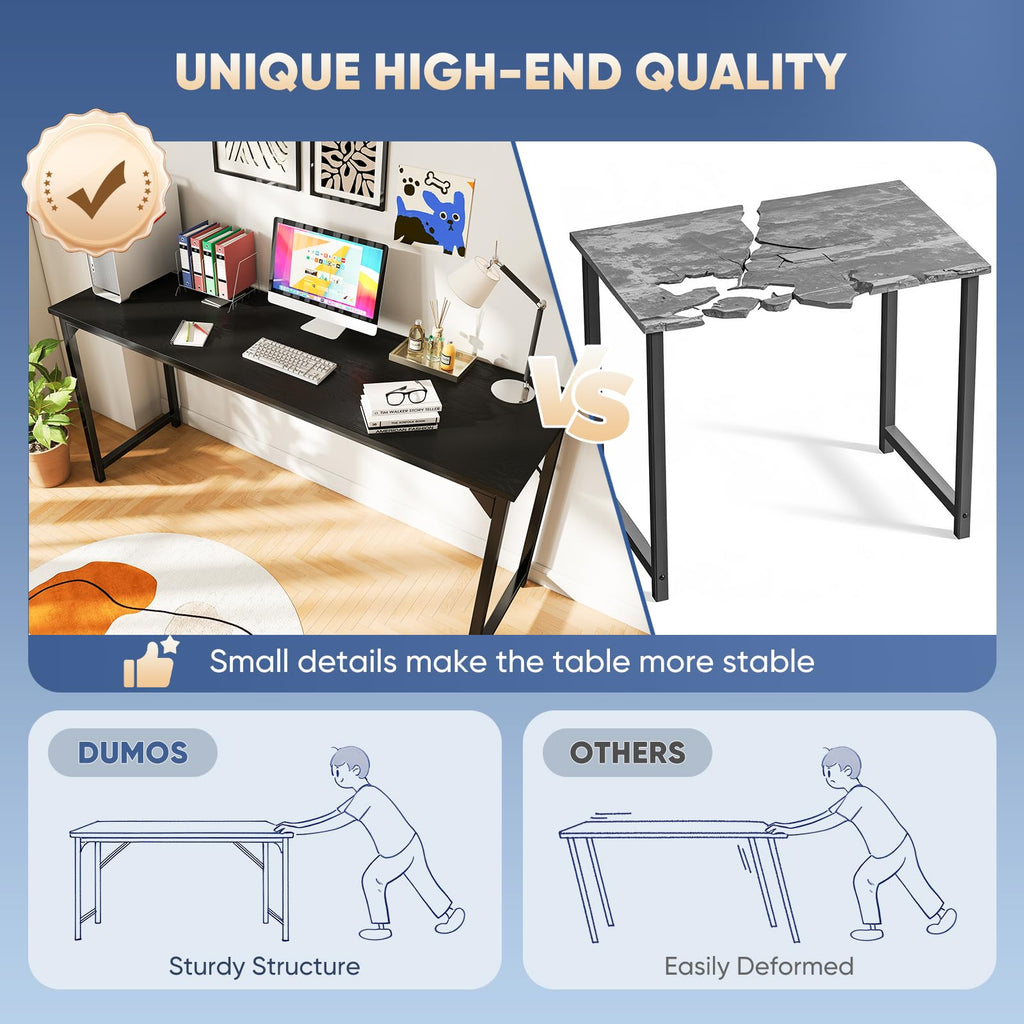 63 Inch Computer Desk Writing Gaming Study Work Large Desks for Bedroom Home Office with Metal Frame Simple Modern PC Compact Table Workstation, Wood Black