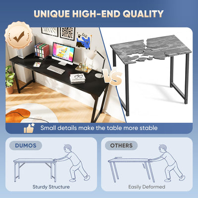63 Inch Computer Desk Writing Gaming Study Work Large Desks for Bedroom Home Office with Metal Frame Simple Modern PC Compact Table Workstation, Wood Black