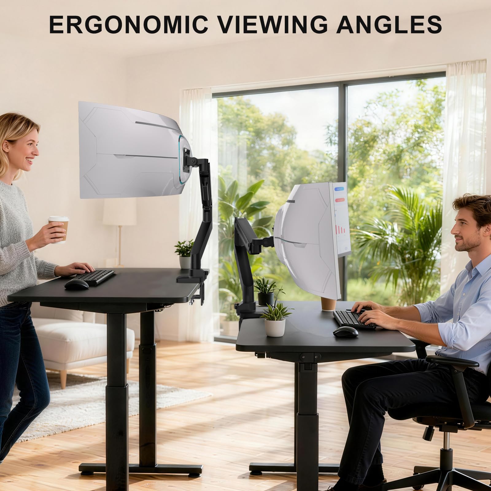 Ultrawide Single Monitor Arm for 13-49 Inch Heavy Duty 1000R Curved Screens, up to 44 Lbs, Adjustable Single Monitor Desk Mount with C-Clamp, Grommet Base, 75/100mm VESA Mount (GSM001XL), Black