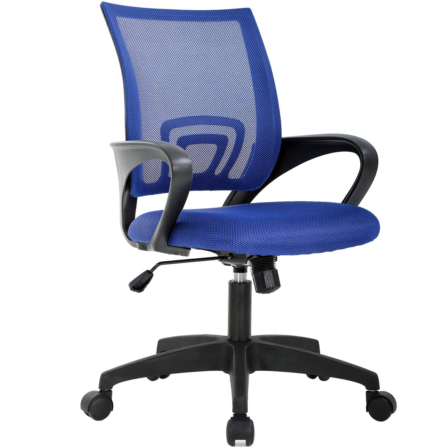 Ergonomic Office Chair | Mid-Back Swivel Desk Chair | Breathable Backrest & Lumbar Support | Adjustable Height | Sponge Seat | Rolling Wheels | Blue | for Adults & Women