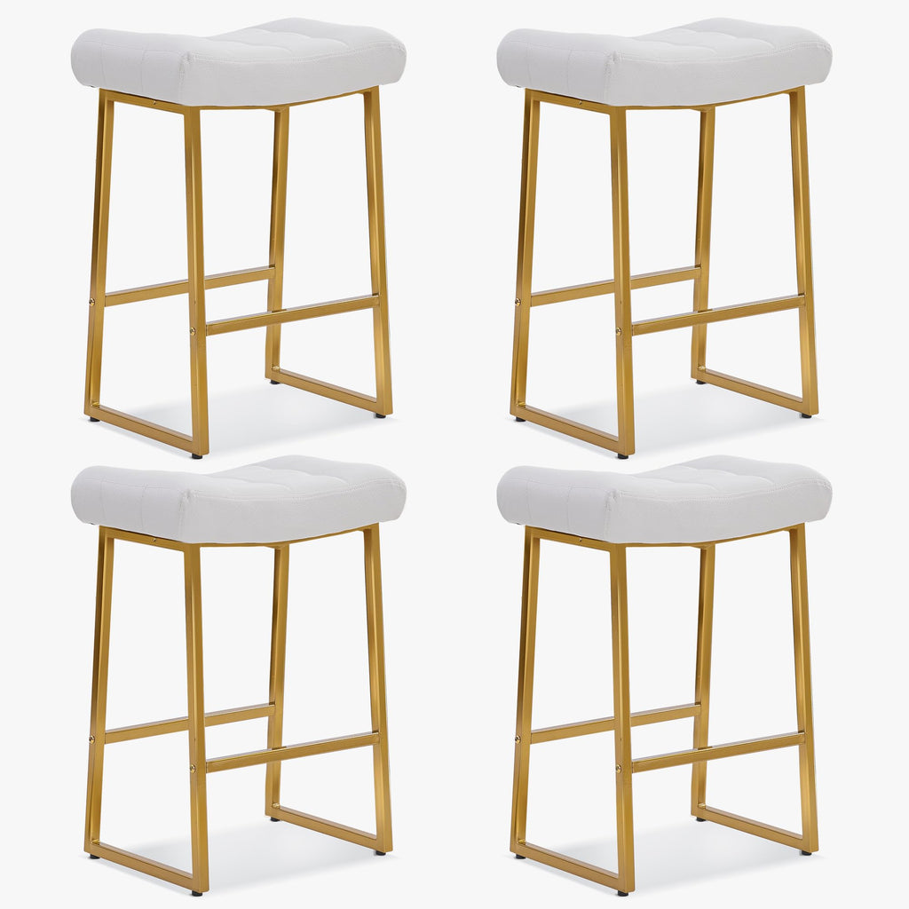 White & Gold Counter Height Bar Stools Set of 4 for Kitchen Counter Backless Kitchen Island Barstools with Upholstered Faux Leather Seat and Gold Base Modern 24 inch Bar Chairs No Back
