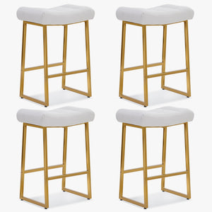 White & Gold Counter Height Bar Stools Set of 4 for Kitchen Counter Backless Kitchen Island Barstools with Upholstered Faux Leather Seat and Gold Base Modern 24 inch Bar Chairs No Back
