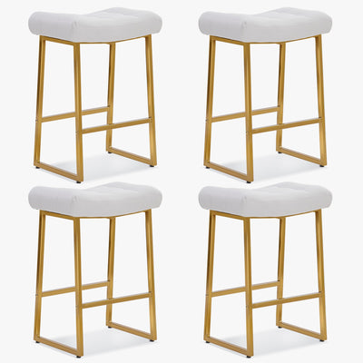 White & Gold Counter Height Bar Stools Set of 4 for Kitchen Counter Backless Kitchen Island Barstools with Upholstered Faux Leather Seat and Gold Base Modern 24 inch Bar Chairs No Back