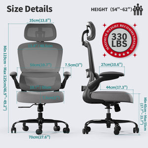 Office Chair Ergonomic Desk Chair, 330 LBS Home Mesh Office Desk Chairs with Wheels, Comfortable Gaming Chairs (Black Grey)