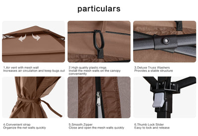 11x11 Pop Up Gazebo Tent Outdoor Canopy Patio Shelter with Mosquito Netting(Brown)