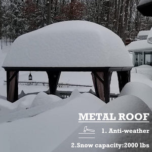 Hardtop Aluminum Permanent Gazebo with a Mosquito Net and Privacy Sidewalls (Alexander 12'x14' (Brown)